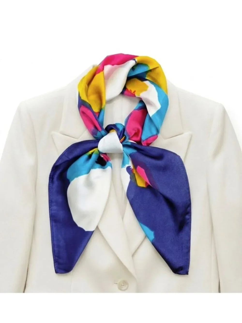✨Luxury Elegant Bandana Square Scarf Silky Satin Bright Blue Bold Colorful Hijab